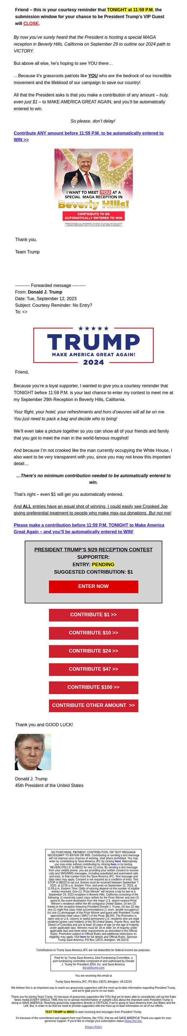 10. Donald J. Trump: re: Your chance to meet President Trump