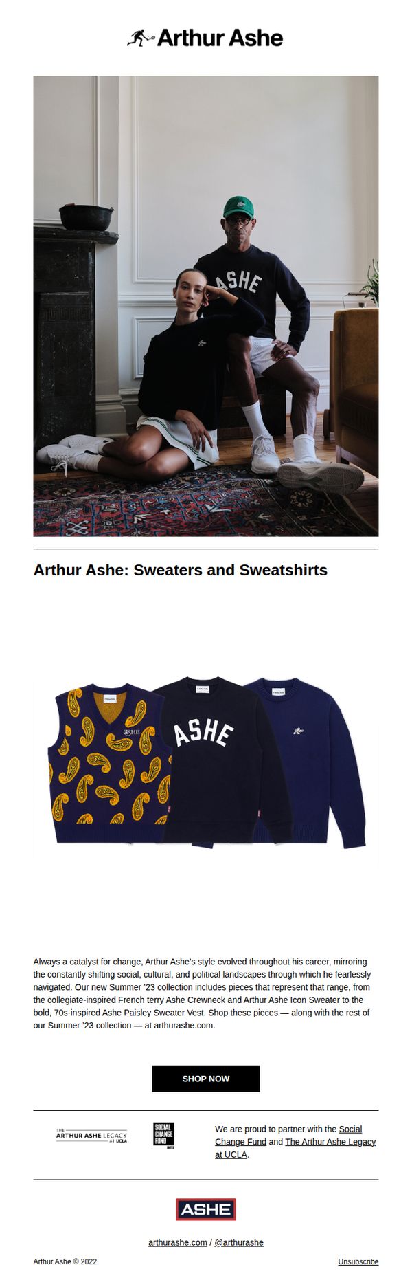 10. Arthur Ashe: Sweaters and Sweatshirts