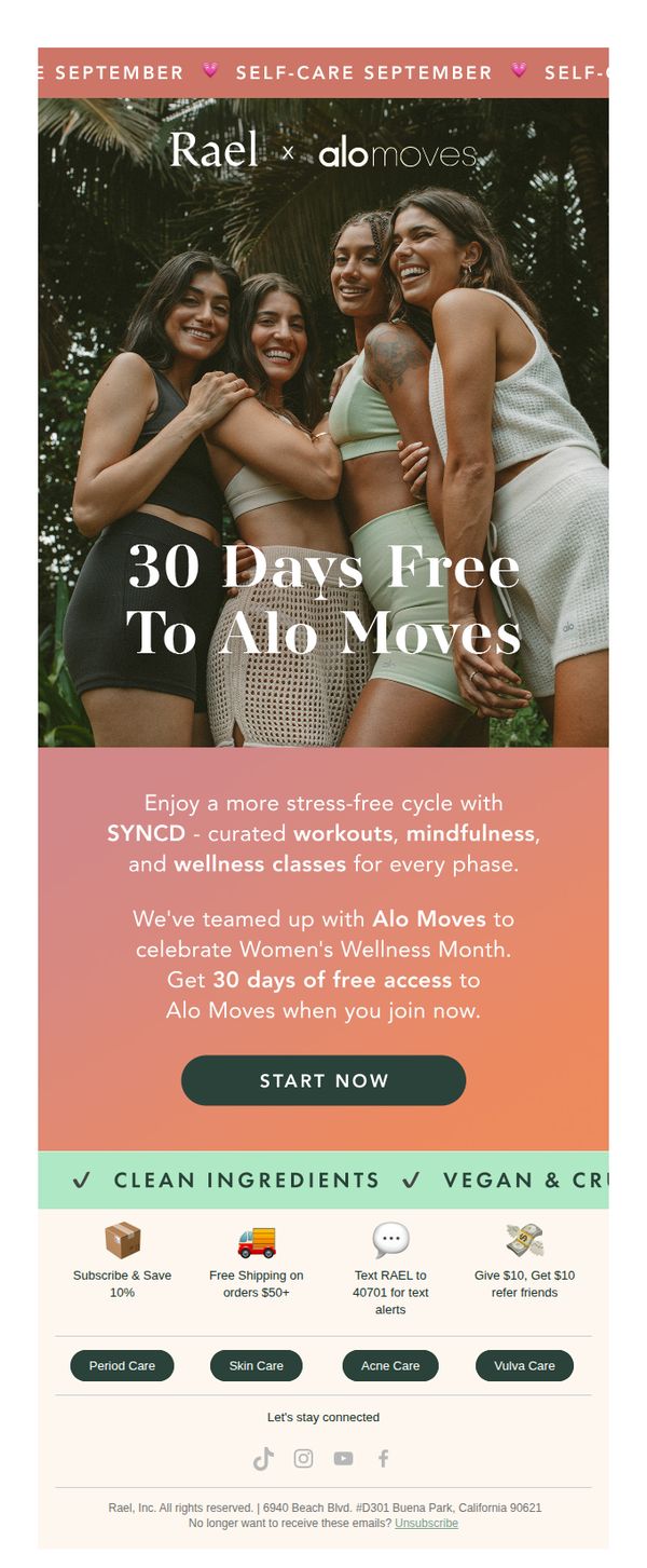 10. Rael: Rael x Alo Moves: 30 Days FREE Access 🌟