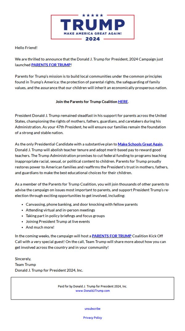 7. OFFICIAL LAUNCH – Join Parents for Trump!