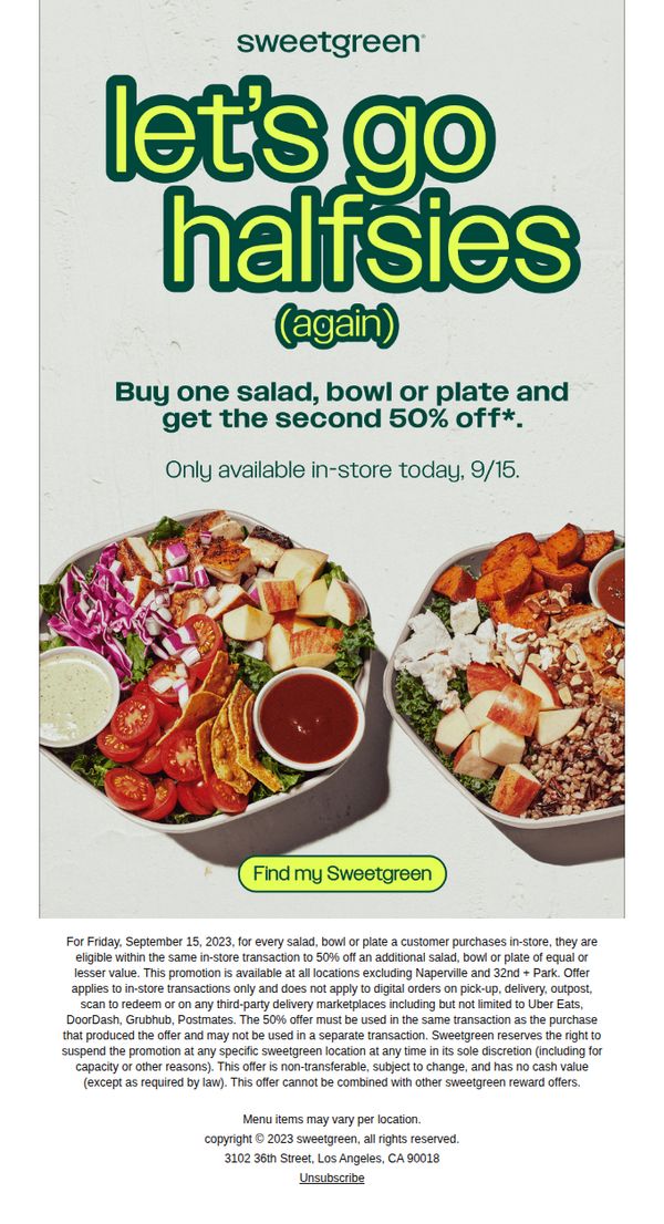 10. Buy one get one 50% off