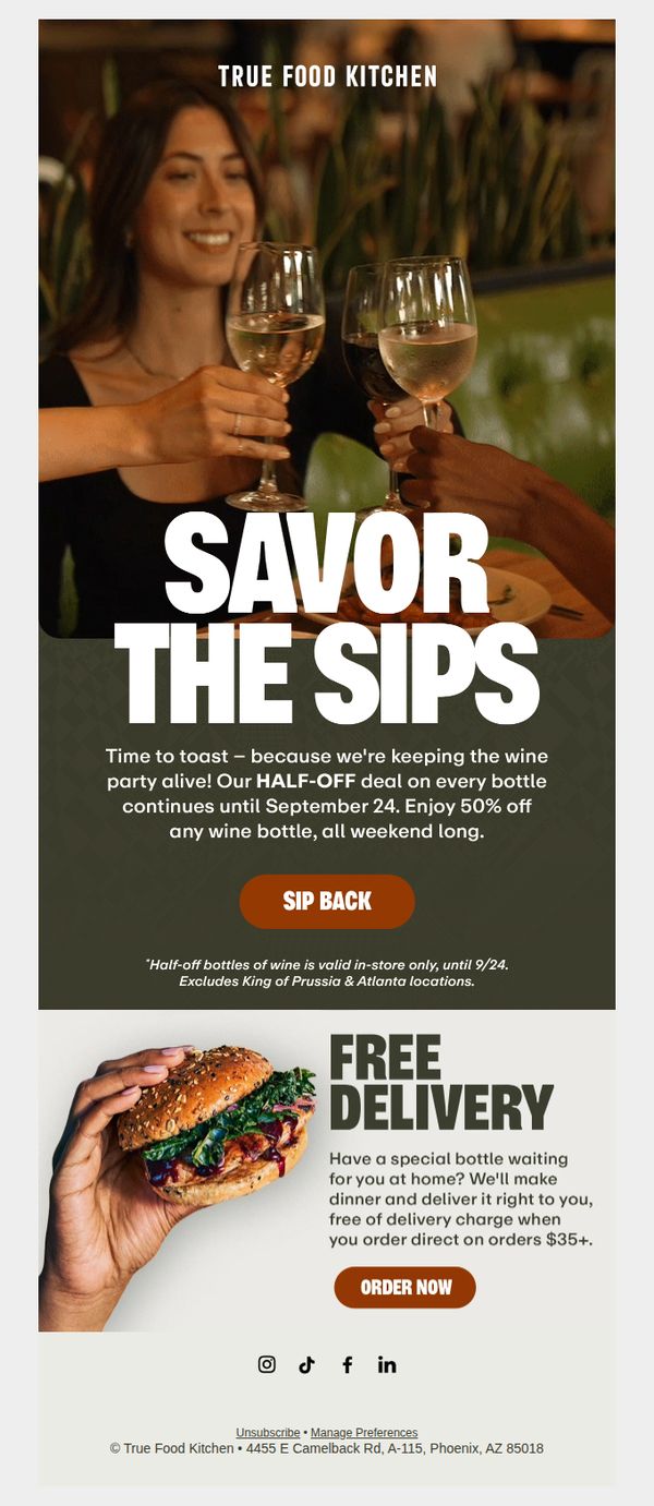 7. Uncork and unwind 🍷 50% off EVERY wine bottle