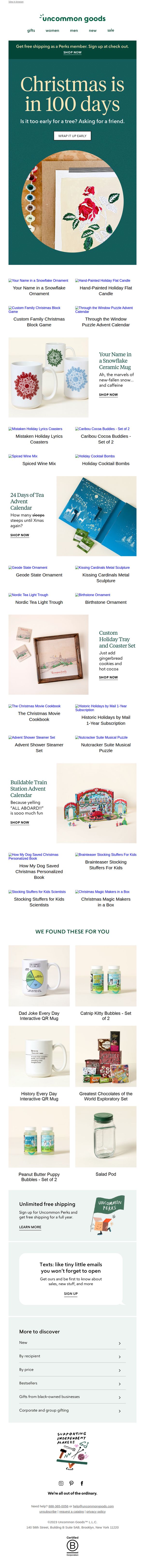 6. uncommon goods: Can we start opening those advent calendars now?