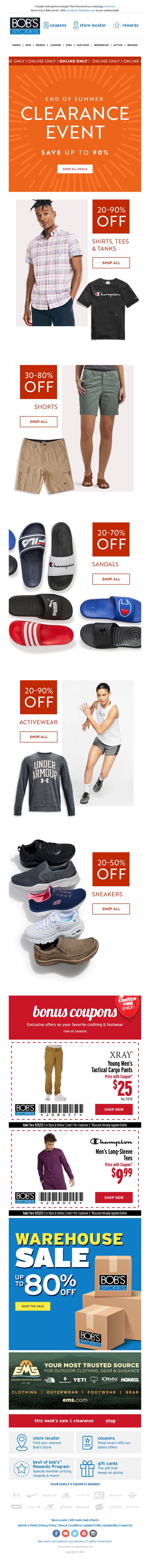 8. Bob's Stores: End of Summer Clearance Event!