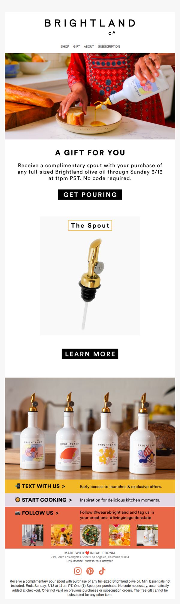 7. Brightland: 💌 Complimentary spout with purchase