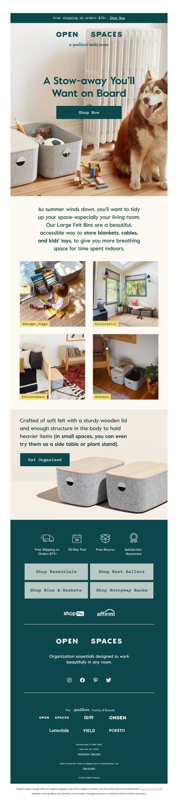 7. Organize your living room with Large Felt Bins