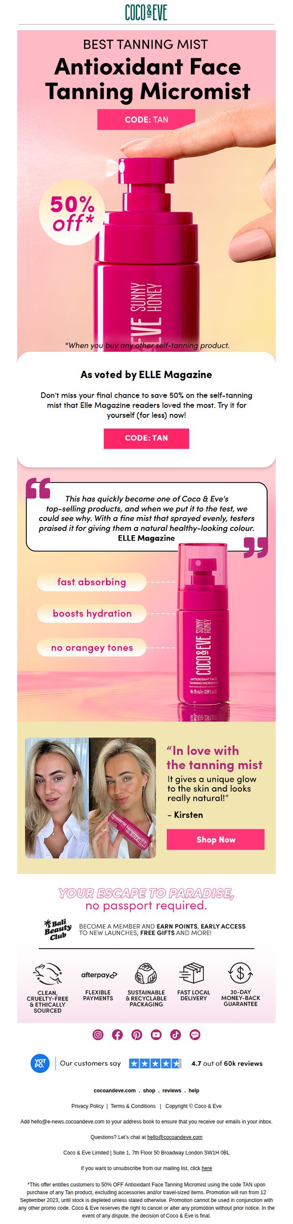 9. Last chance! 50% off the best tanning mist