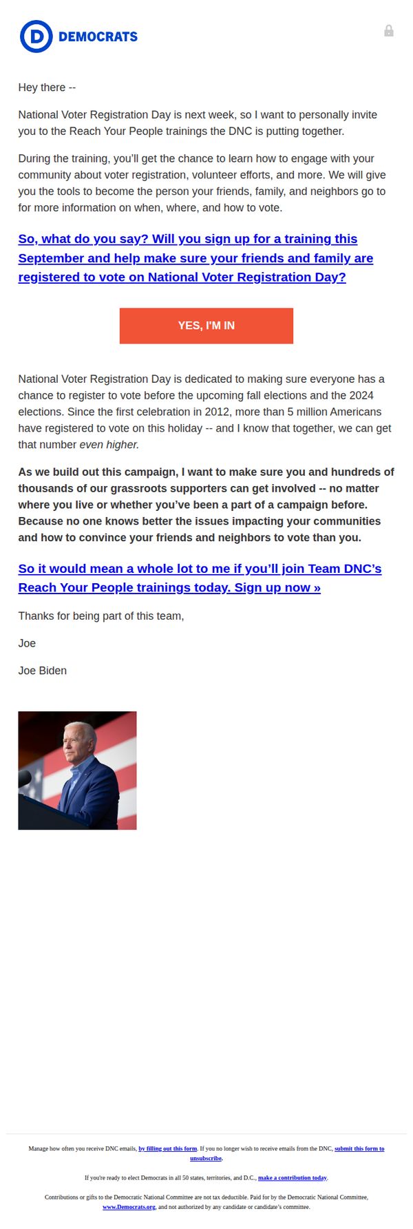10. Democrats: A personal invitation ahead of National Voter Registration Day