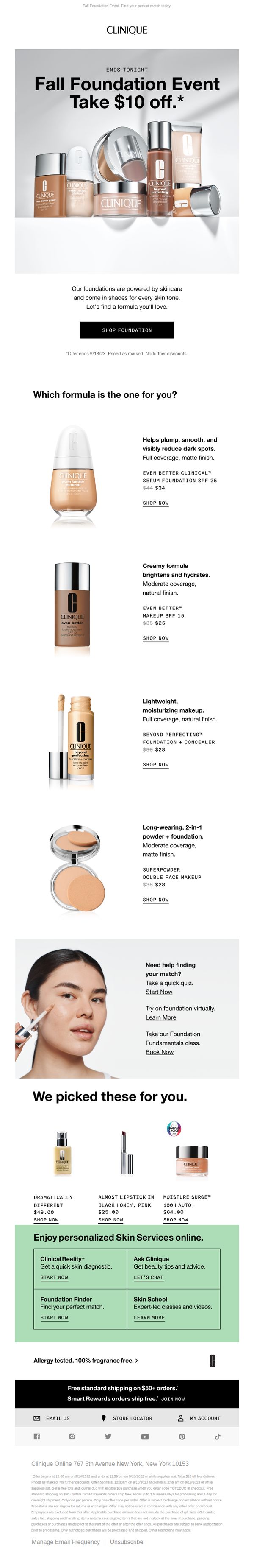 7. Clinique - US: Ends tonight! Take $10 off foundation.