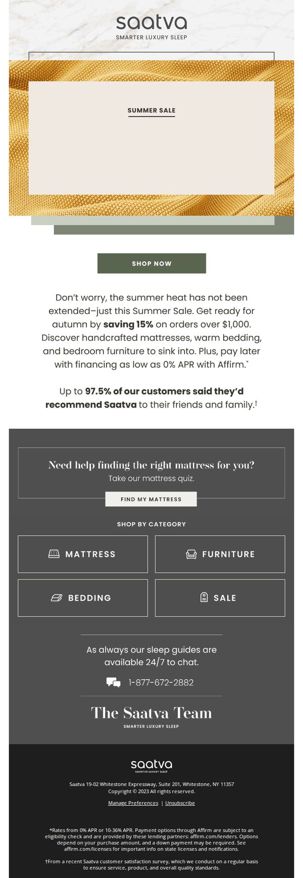 6. Saatva: *Extended* End of Summer Savings Event