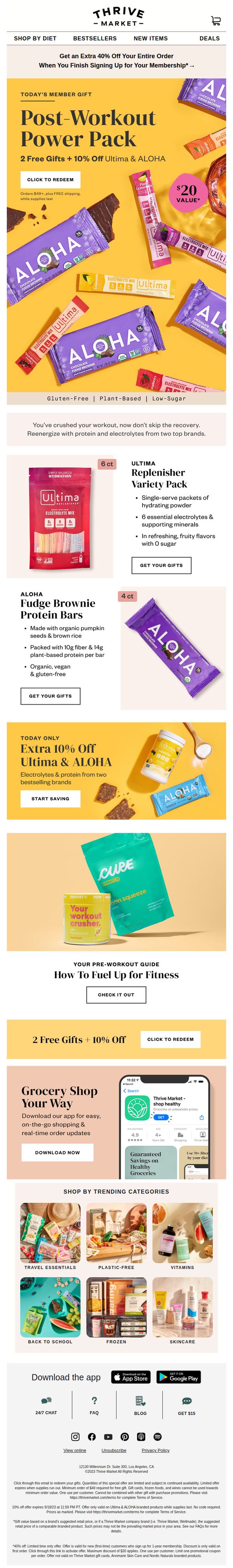 7. Thrive Market: FREE gifts ($20 value) from ALOHA & Ultima 💪