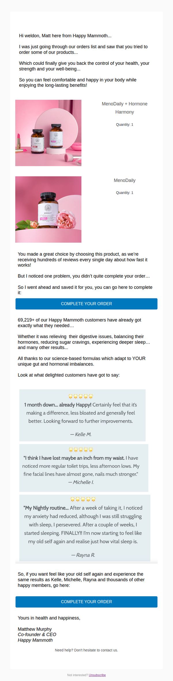 10. Happy Mammoth: Your Order Status