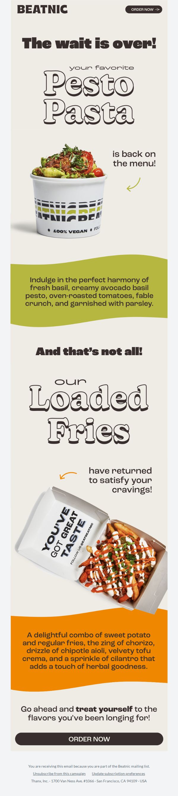 7. The Pesto Pasta & Loaded Fries Return!
