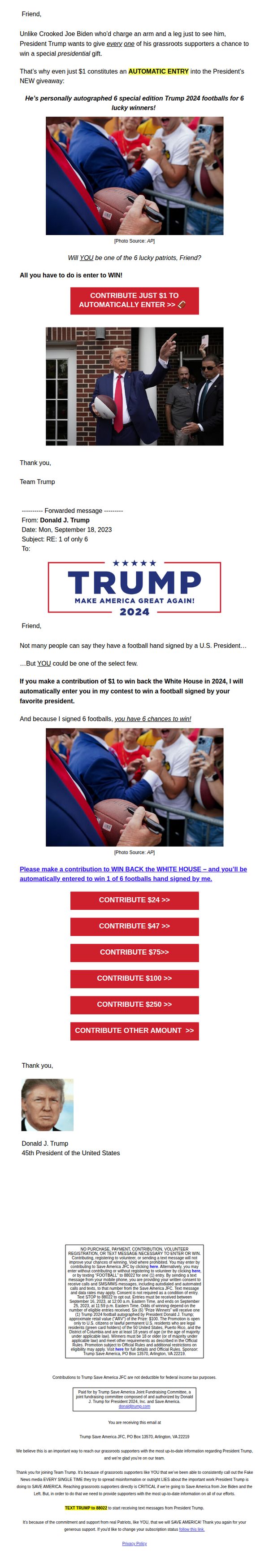 8. Donald J. Trump: FW: A gift just for YOU?