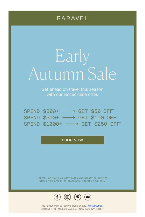 7. Paravel: Early Autumn Sale: Get Up To $250 Off