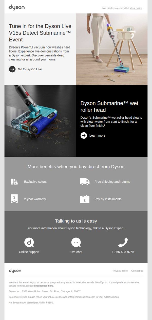 8. Tune in for the Dyson Live V15s Detect Submarine™ Event