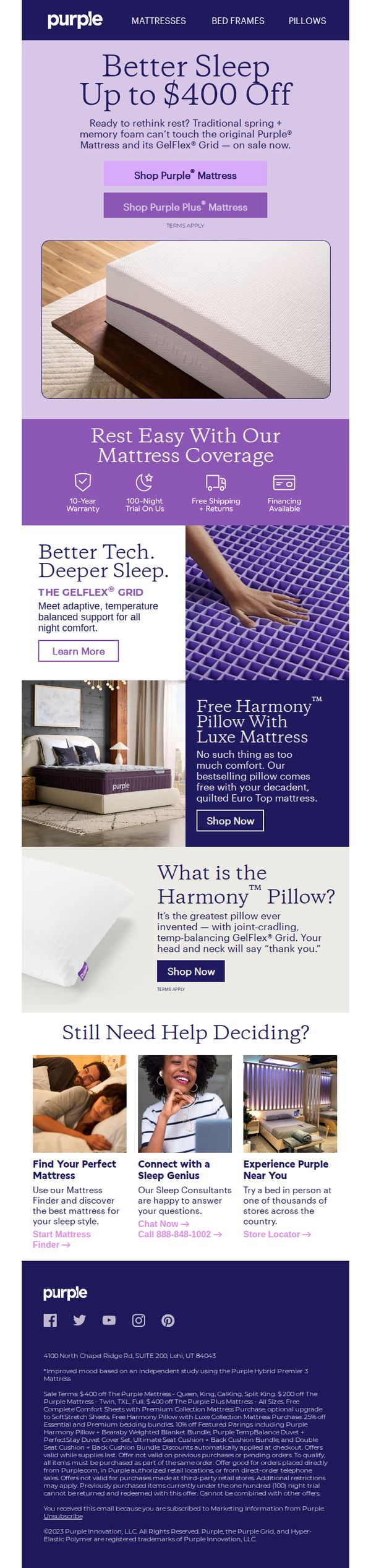 8. Up to $400 Off: The Iconic Purple Mattress