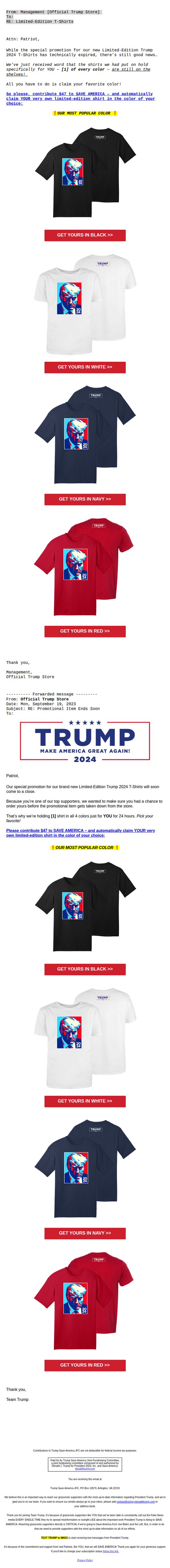 9. Donald J. Trump: FW: Promotional Item Ends Soon
