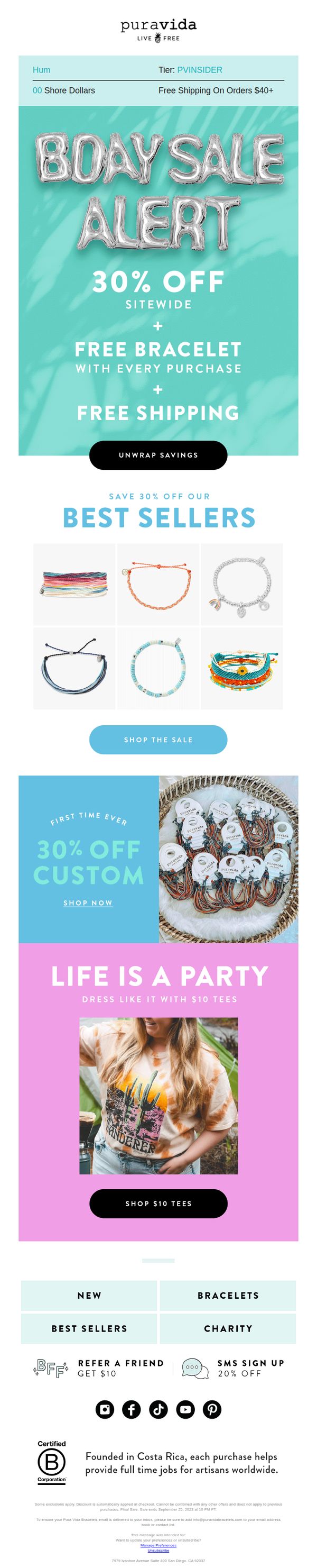 8. 30% OFF + Freebies + $10 Tees