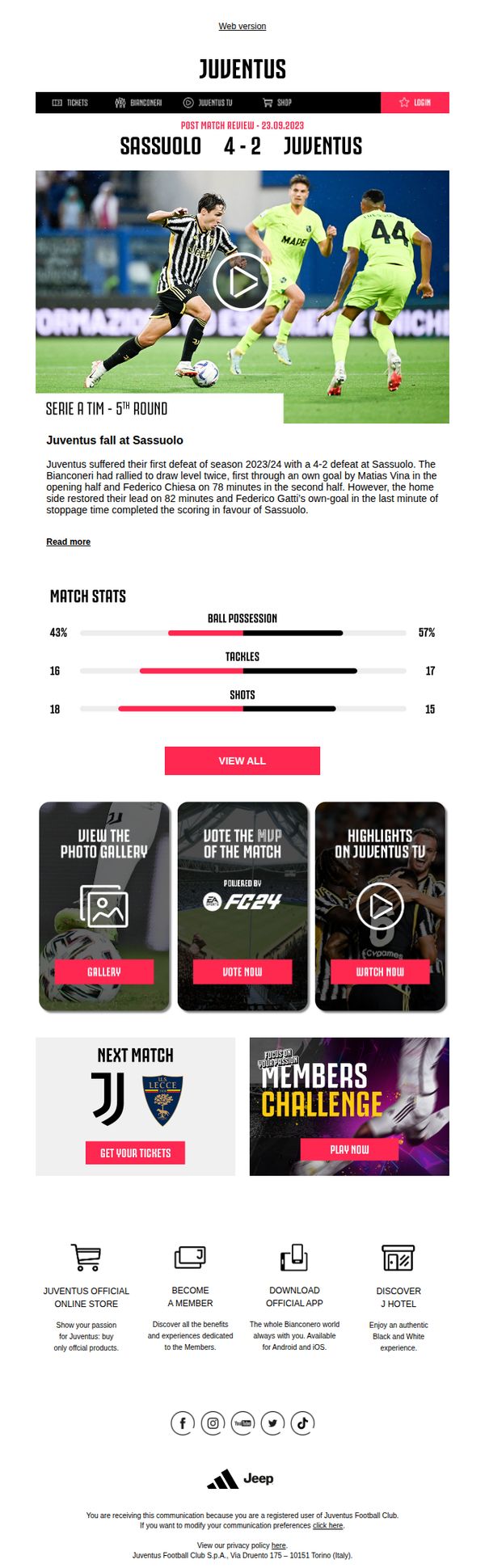 9. Match Report - Sassuolo 4 Juventus 2