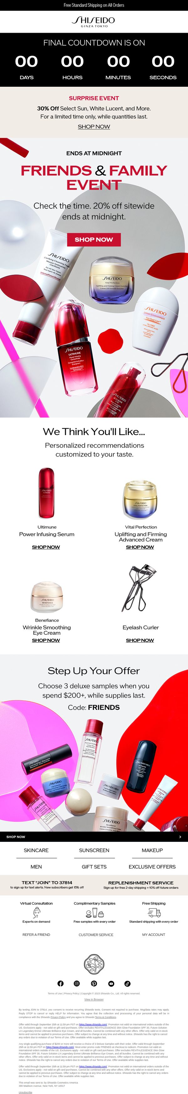 8. Shiseido - US: ⏰ Friends & Family Event Ends In Just Hours