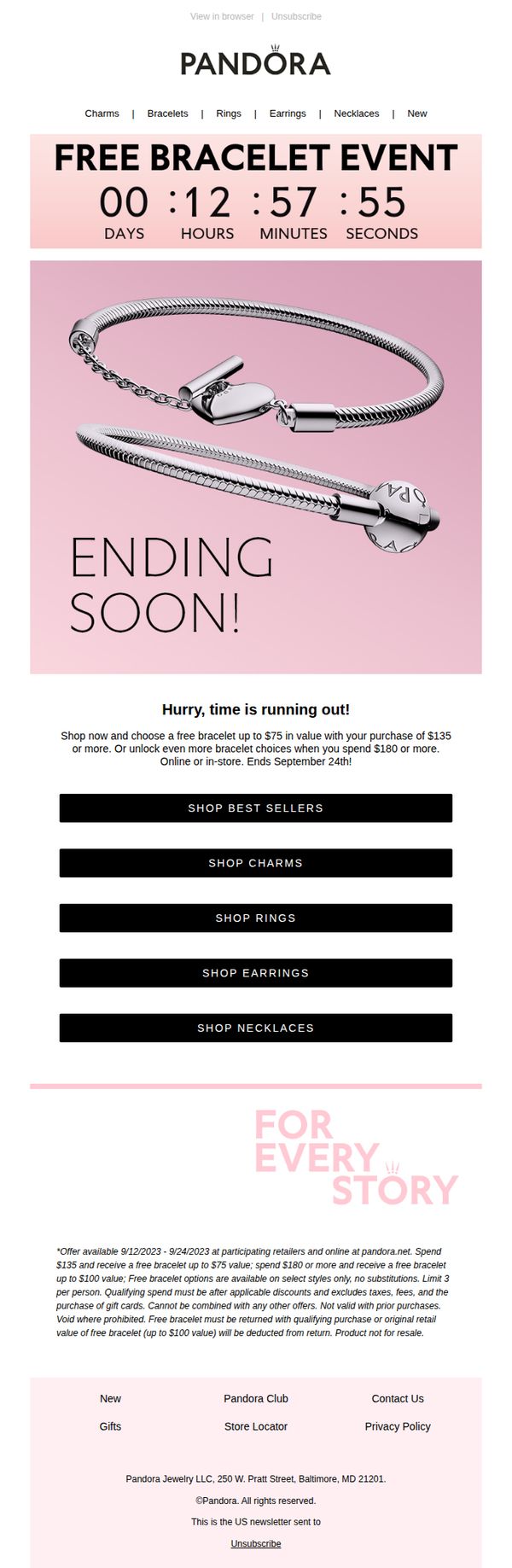 6. Pandora: Final day for a free bracelet