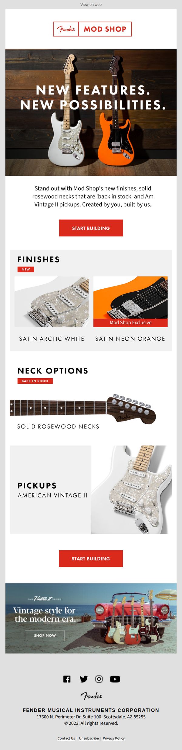 8. NEW in Mod Shop: Satin Arctic White, Satin Neon Orange, Solid Rosewood Necks & American Vintage II Pickups