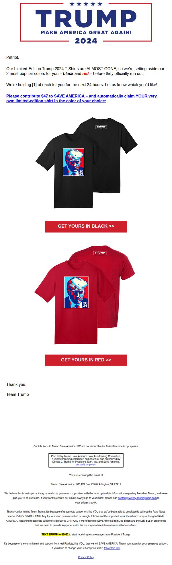 8. Donald J. Trump: RE: Setting aside our top 2 colors for you…