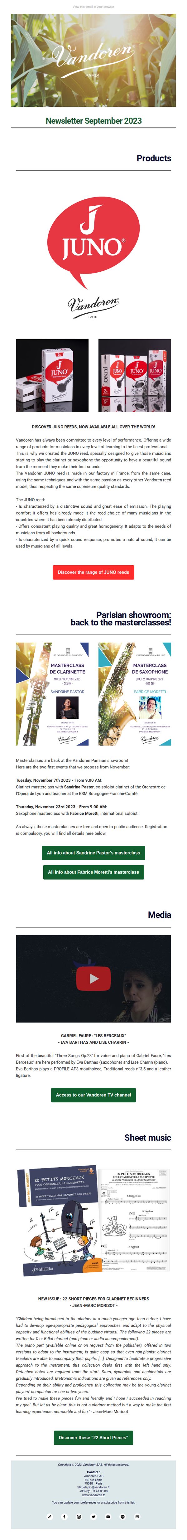6. Vandoren: Newsletter September 2023