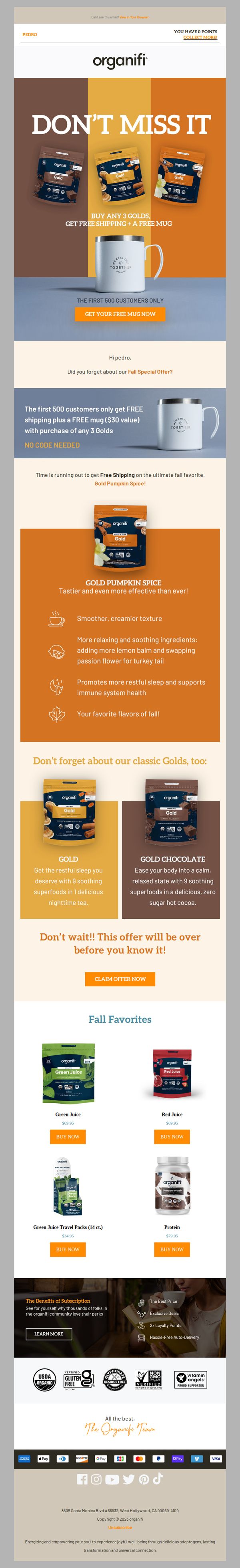 8. Get FREE shipping on our Gold Pumpkin Spice!