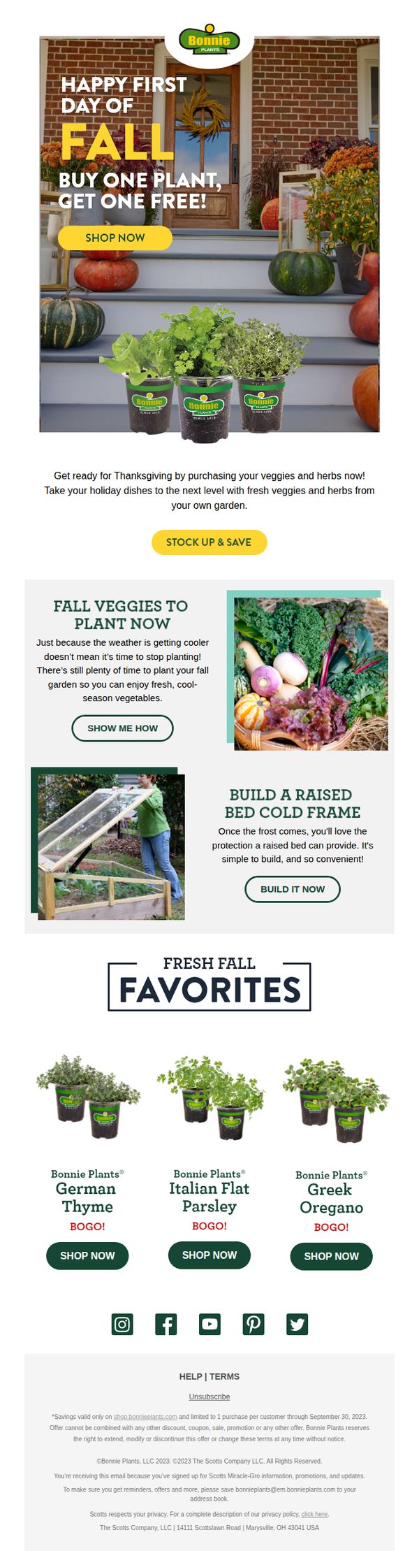 10. Bonnie Plants: Fall Sale: Buy 1 Plant, Get 1 Free! 🥦🍁🥬🍂