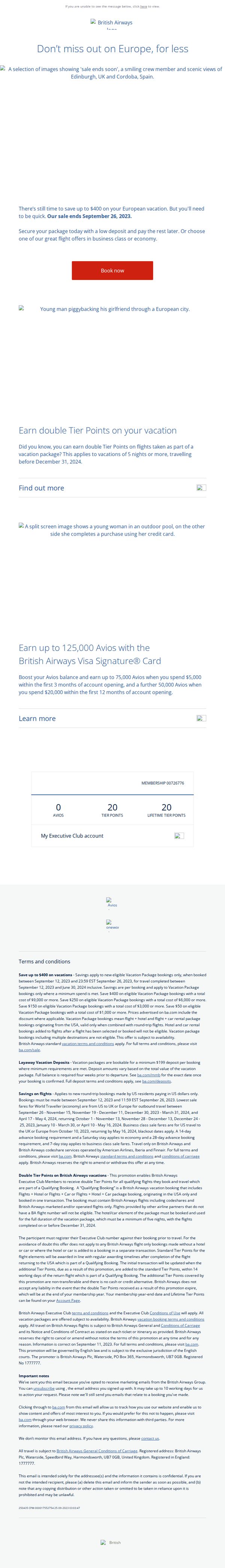 7. British Airways: Last chance to save up to $400 on your European vacation, Mrs Padberg