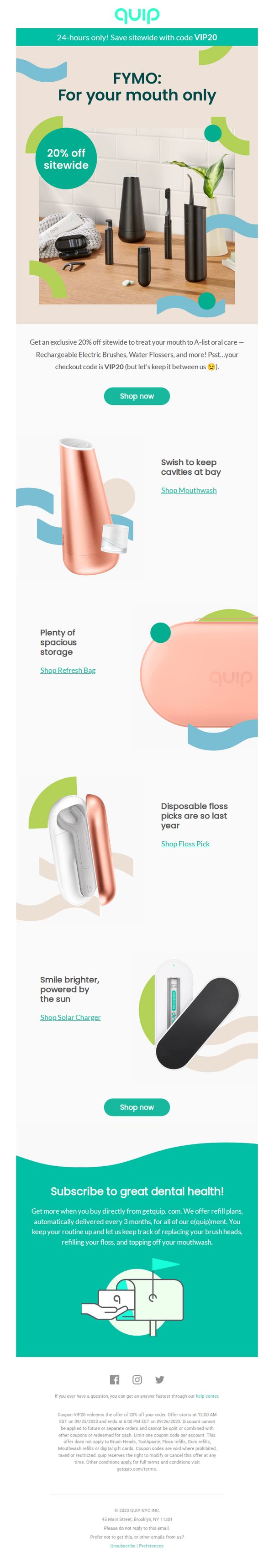 8. quip: Just for you: 20% off sitewide 🦷