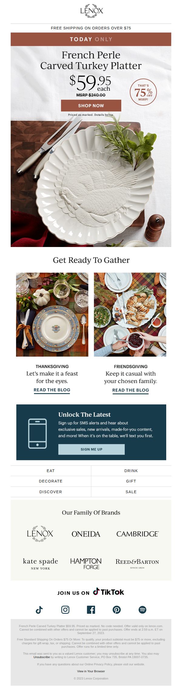 9. Lenox: 🦃75% Off A Thanksgiving Must!🦃