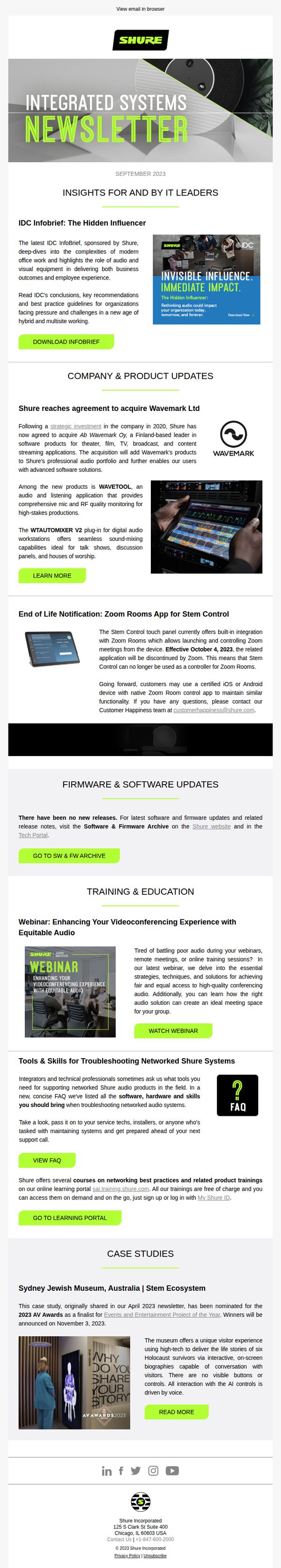 9. Shure: Shure Systems Newsletter - September 2023