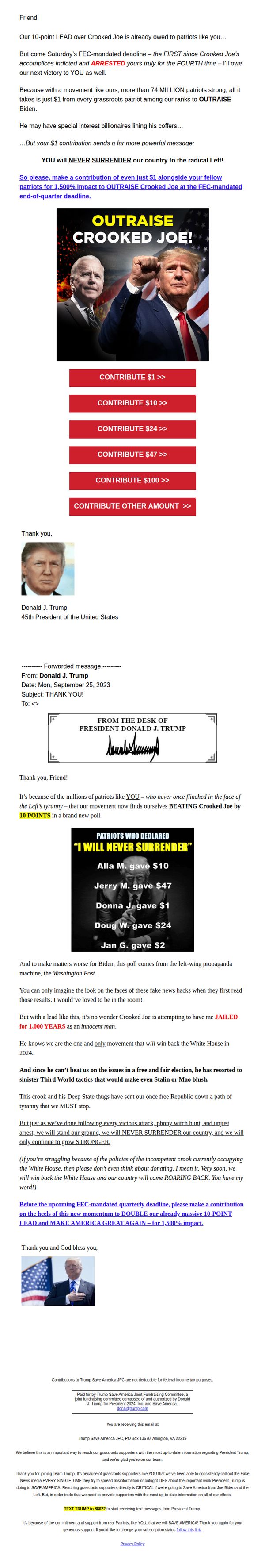 8. Donald J. Trump: re: I’ll owe this victory to you