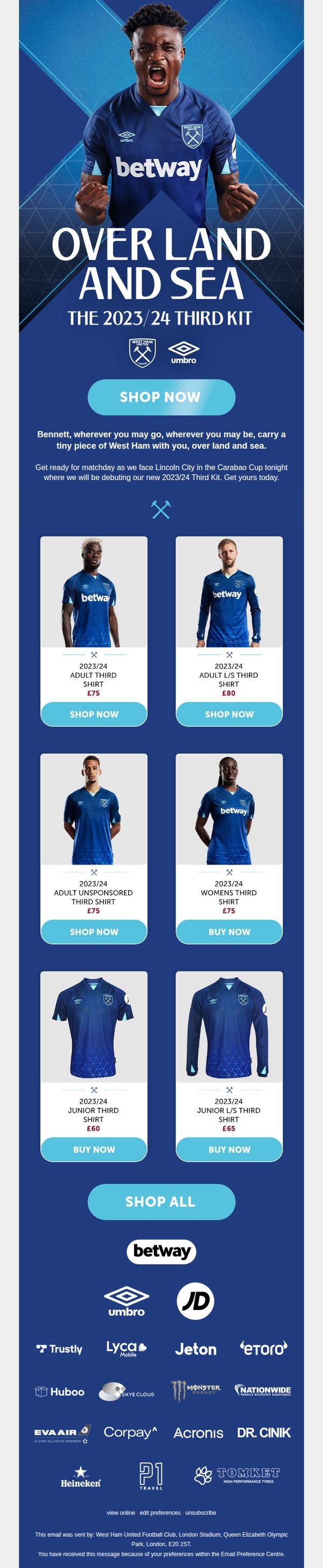 9. West Ham United : Get matchday ready with our 2023/24 Third Kit 🔷