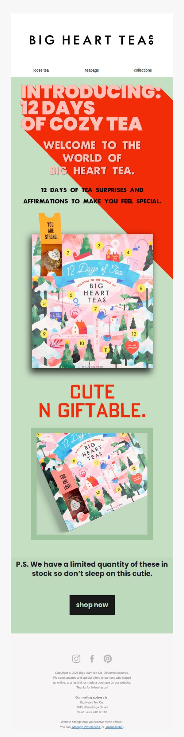 10. Big Heart Tea: Just Launched 12 Days of Coz Tea