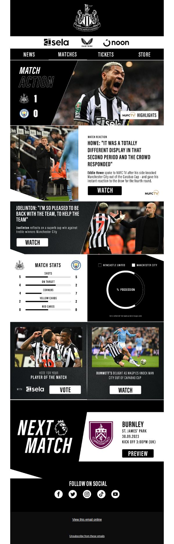 10. Newcastle United 1 Manchester City 0