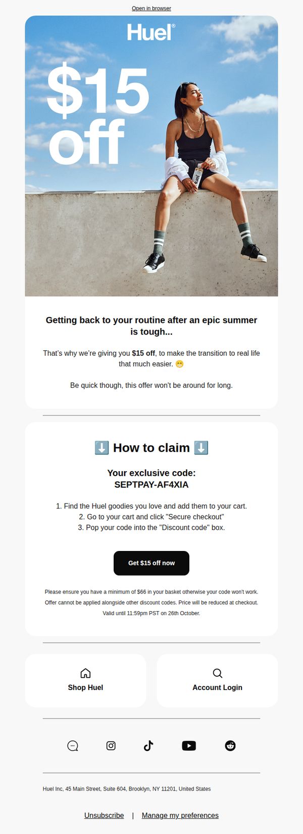 10. Huel: Get back to routine with $15 off 🤑