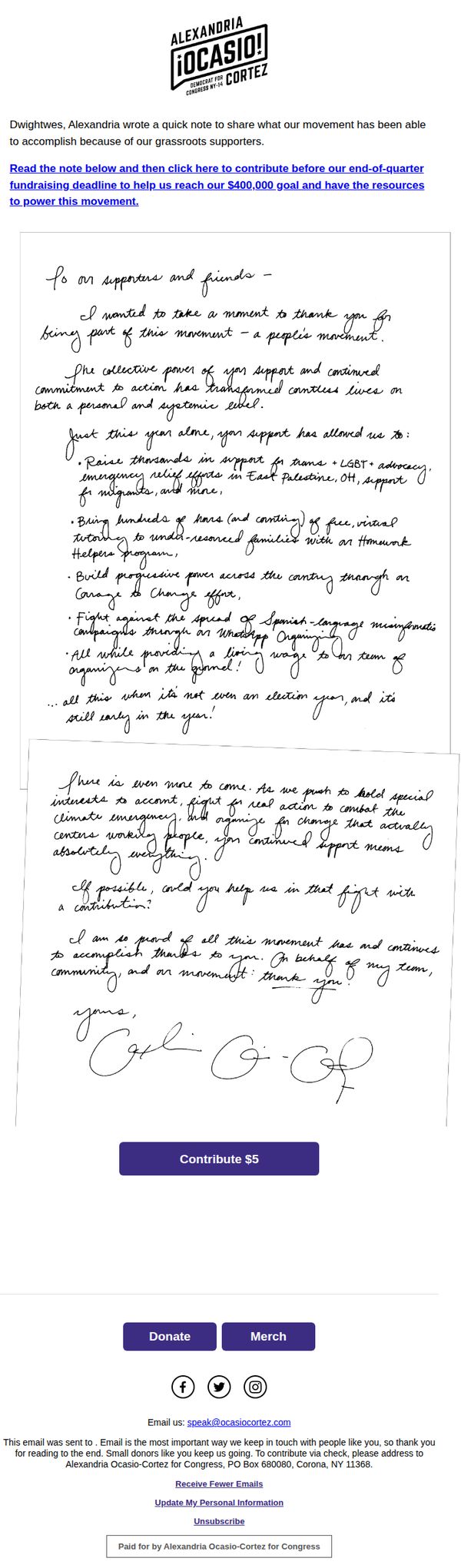 6. Alexandria’s handwritten note for you