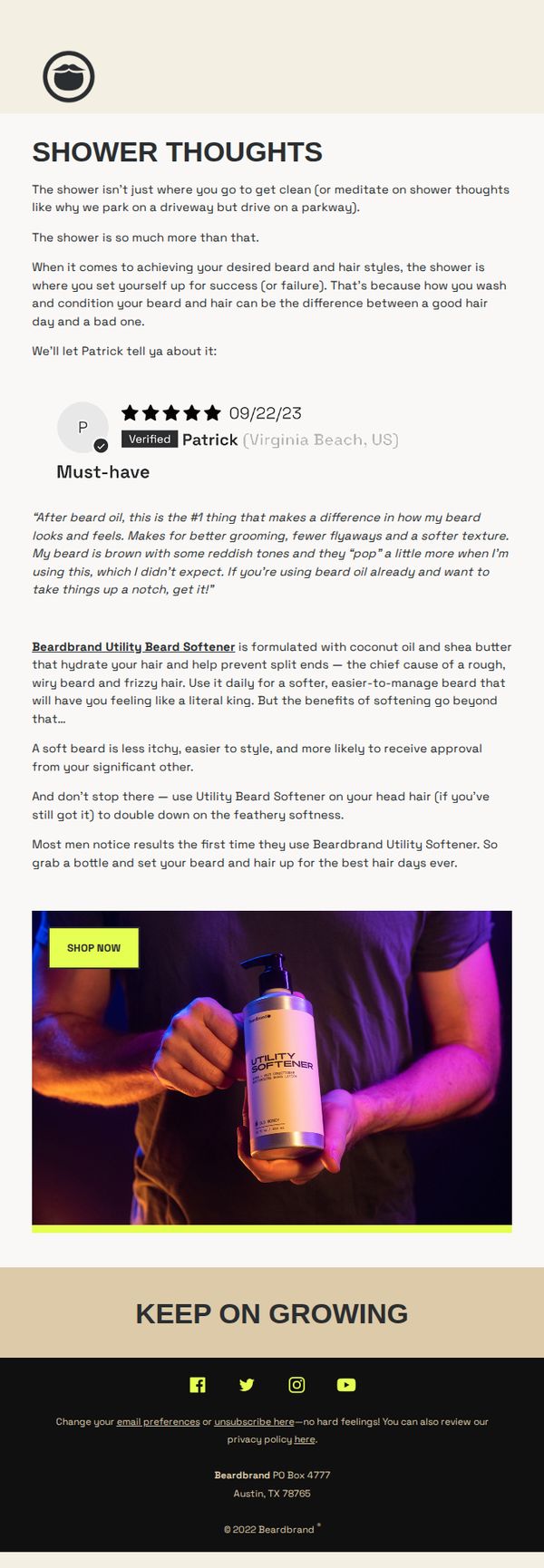 7. Beardbrand: Your shower isn’t just for getting clean