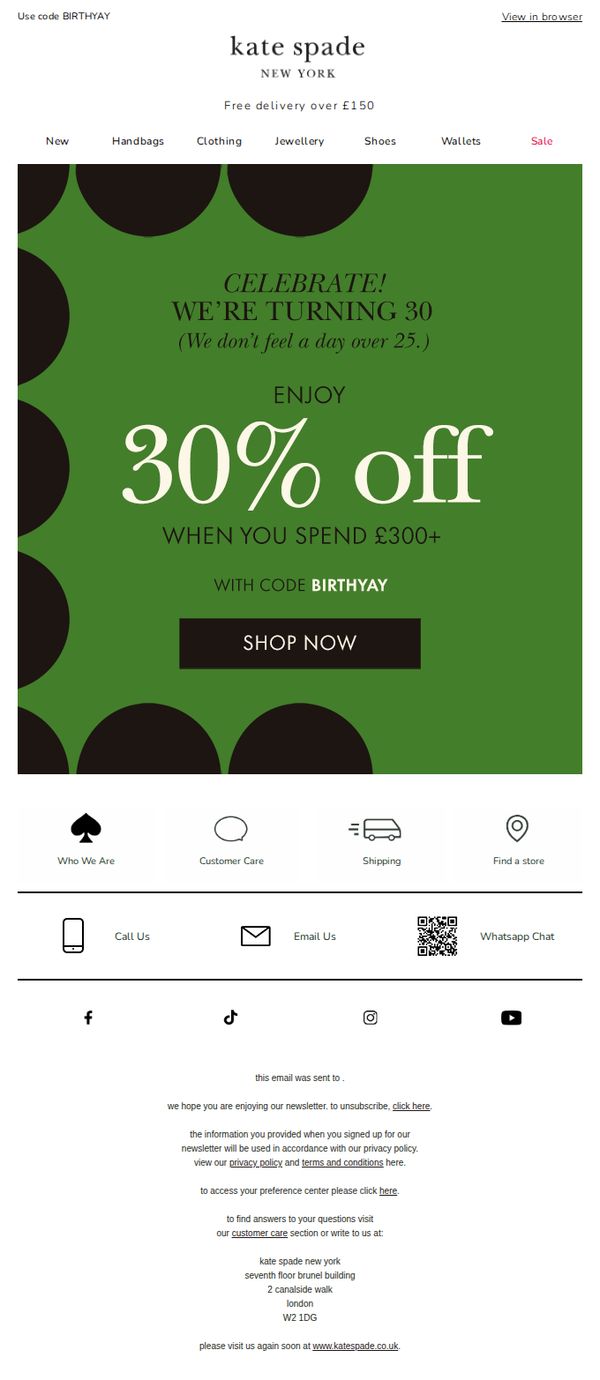 9. Kate Spade: Payday + birthday = 30% off! 🤑
