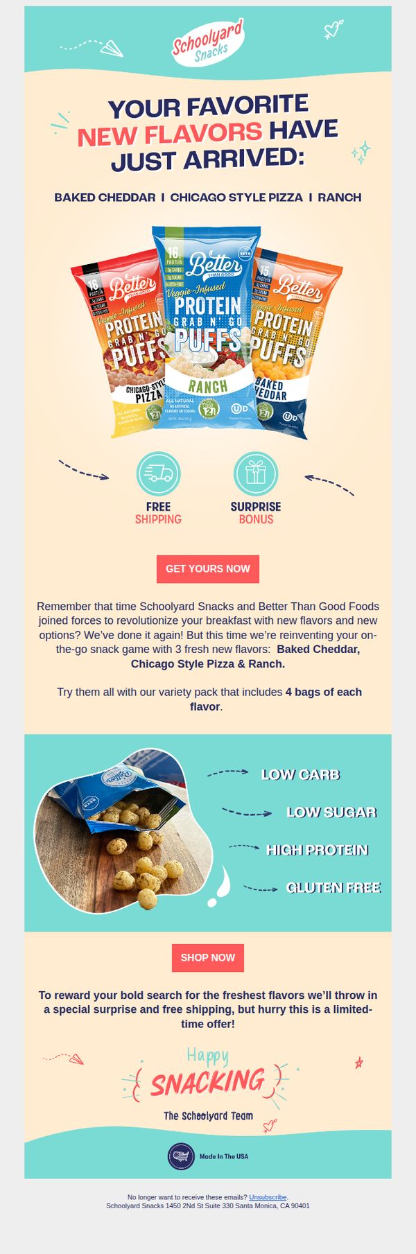 6. Schoolyard Snacks: Don’t be late for our latest drop…⏰