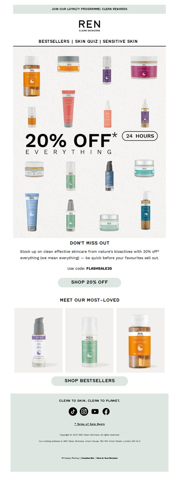 10. Ren Skincare: HOURS LEFT 🚨| 20% OFF everything