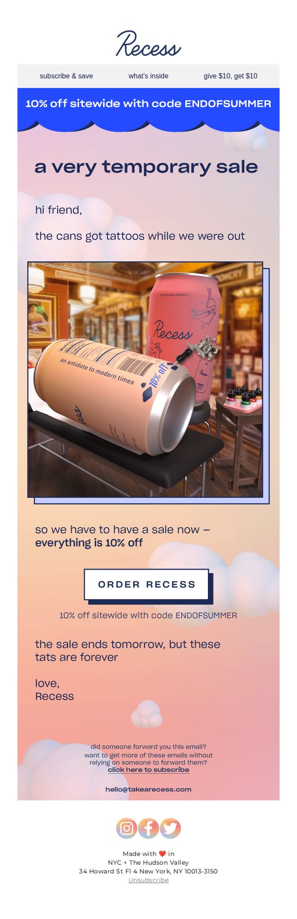 10. Recess: end of summer sale!