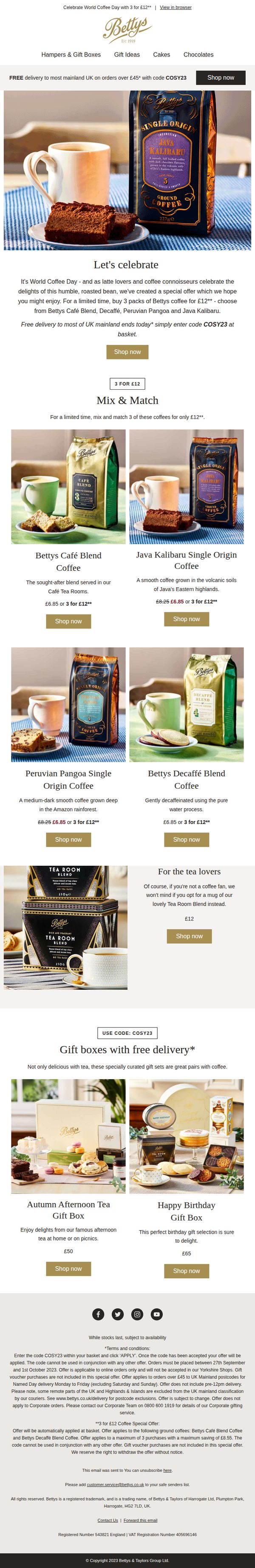8. Bettys: 3 packs of coffee for £12