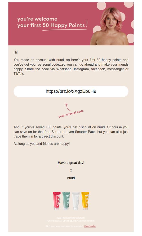 7. Nuud: You’re welcome - your first 50 Happy Points!