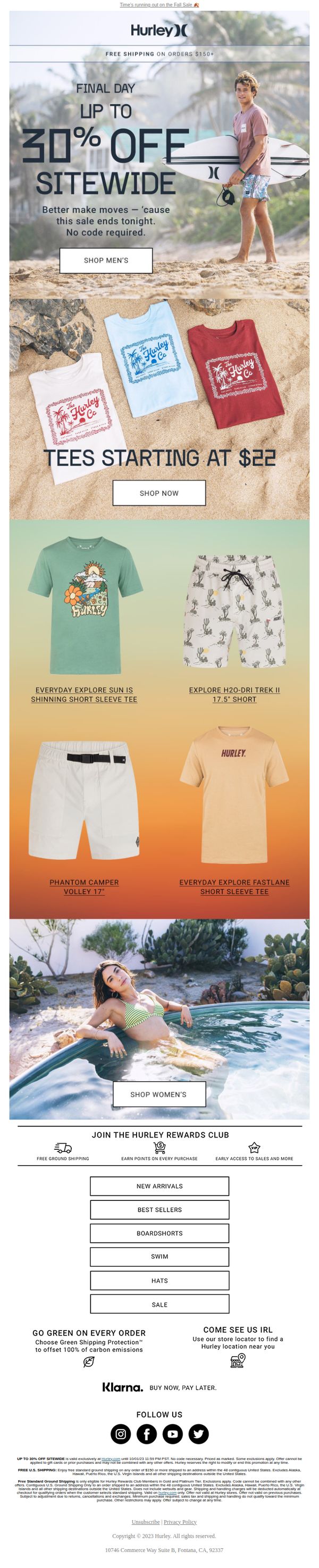 10. Hurley: Last day to score 30% off (basically) everything
