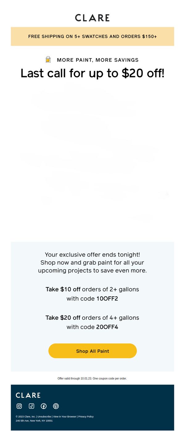 9. Clare: Last chance to save up to $20!